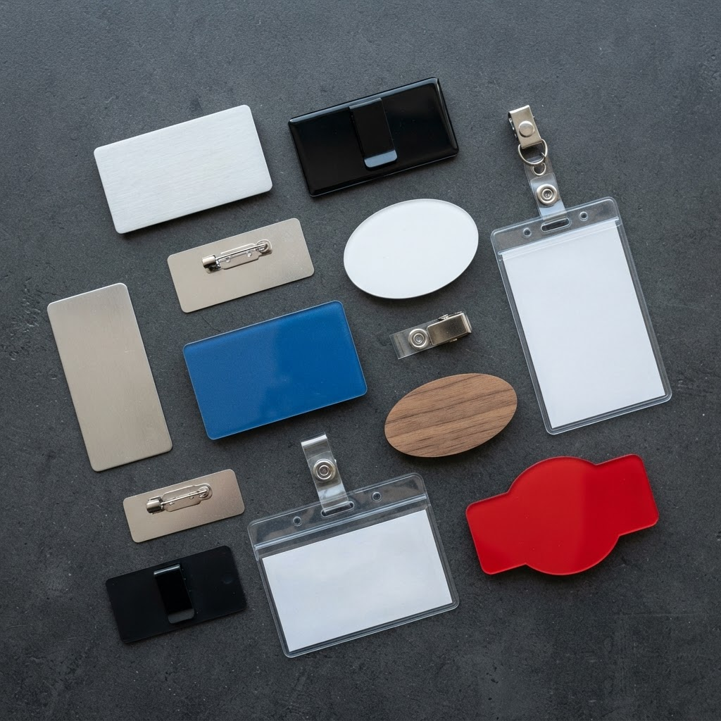 Custom name badges and ID card holders in various styles and colours